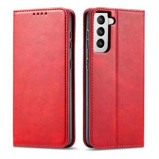 For Samsung Galaxy S21 5G Calf Texture Magnetic Horizontal Flip Leather Case with Holder & Card Slots & Wallet(Red)