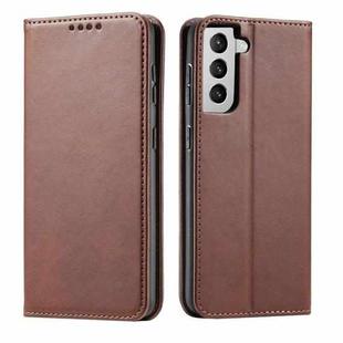 For Samsung Galaxy S21 5G Calf Texture Magnetic Horizontal Flip Leather Case with Holder & Card Slots & Wallet(Brown)