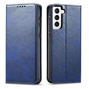 For Samsung Galaxy S21 5G Calf Texture Magnetic Horizontal Flip Leather Case with Holder & Card Slots & Wallet(Blue)