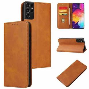 For Samsung Galaxy S21 Ultra 5G Calf Texture Magnetic Horizontal Flip Leather Case with Holder & Card Slots & Wallet(Khaki)