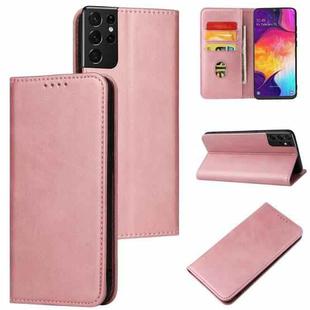 For Samsung Galaxy S21 Ultra 5G Calf Texture Magnetic Horizontal Flip Leather Case with Holder & Card Slots & Wallet(Rose Gold)