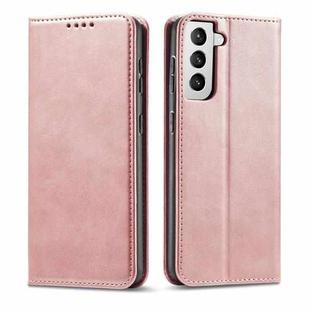 For Samsung Galaxy S21 FE Calf Texture Magnetic Horizontal Flip Leather Case with Holder & Card Slots & Wallet(Rose Gold)
