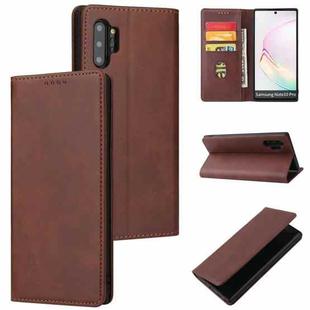 For Samsung Galaxy Note10+ Calf Texture Magnetic Horizontal Flip Leather Case with Holder & Card Slots & Wallet(Brown)