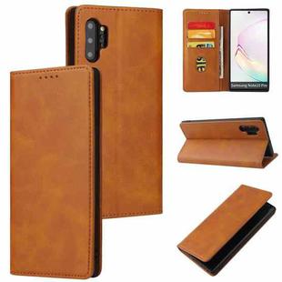 For Samsung Galaxy Note10+ Calf Texture Magnetic Horizontal Flip Leather Case with Holder & Card Slots & Wallet(Khaki)