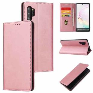 For Samsung Galaxy Note10+ Calf Texture Magnetic Horizontal Flip Leather Case with Holder & Card Slots & Wallet(Rose Gold)