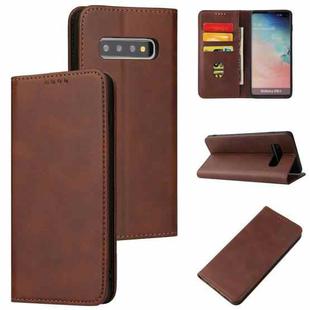 For Samsung Galaxy S10 Calf Texture Magnetic Horizontal Flip Leather Case with Holder & Card Slots & Wallet(Brown)
