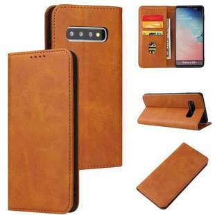 For Samsung Galaxy S10 Calf Texture Magnetic Horizontal Flip Leather Case with Holder & Card Slots & Wallet(Khaki)