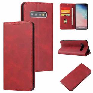 For Samsung Galaxy S10+ Calf Texture Magnetic Horizontal Flip Leather Case with Holder & Card Slots & Wallet(Red)