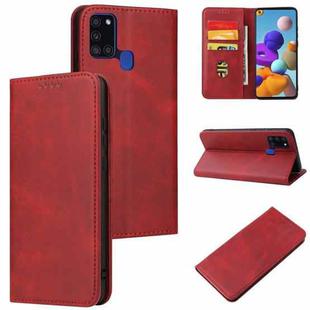 For Samsung Galaxy A21s Calf Texture Magnetic Horizontal Flip Leather Case with Holder & Card Slots & Wallet(Red)
