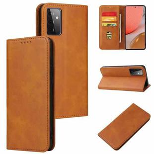 For Samsung Galaxy A72 5G / 4G Calf Texture Magnetic Horizontal Flip Leather Case with Holder & Card Slots & Wallet(Khaki)