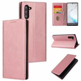 For Samsung Galaxy Note10 Calf Texture Magnetic Horizontal Flip Leather Case with Holder & Card Slots & Wallet(Rose Gold)