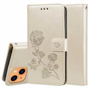 For iPhone 13 Rose Embossed Horizontal Flip PU Leather Case with Holder & Card Slots & Wallet(Gold)