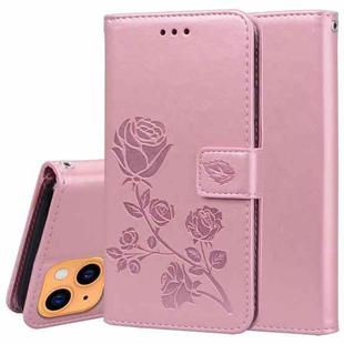 For iPhone 13 Rose Embossed Horizontal Flip PU Leather Case with Holder & Card Slots & Wallet(Rose Gold)