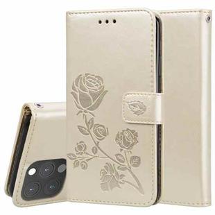 For iPhone 13 Pro Rose Embossed Horizontal Flip PU Leather Case with Holder & Card Slots & Wallet (Gold)