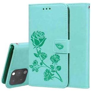 For iPhone 13 Pro Rose Embossed Horizontal Flip PU Leather Case with Holder & Card Slots & Wallet (Green)