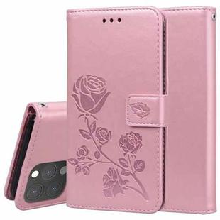 For iPhone 13 Pro Rose Embossed Horizontal Flip PU Leather Case with Holder & Card Slots & Wallet (Rose Gold)