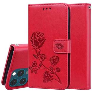 For iPhone 13 Pro Max Rose Embossed Horizontal Flip PU Leather Case with Holder & Card Slots & Wallet (Red)