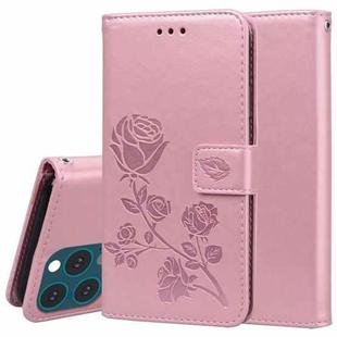 For iPhone 13 Pro Max Rose Embossed Horizontal Flip PU Leather Case with Holder & Card Slots & Wallet (Rose Gold)