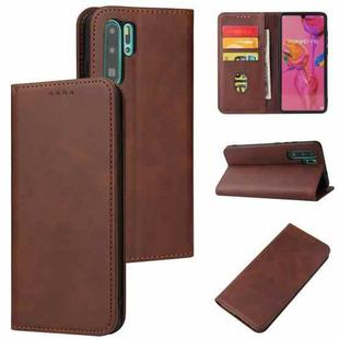 For Huawei P30 Pro Calf Texture Magnetic Horizontal Flip Leather Case with Holder & Card Slots & Wallet(Brown)