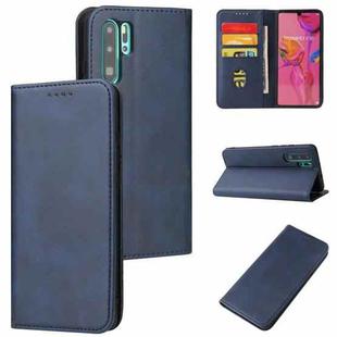 For Huawei P30 Pro Calf Texture Magnetic Horizontal Flip Leather Case with Holder & Card Slots & Wallet(Blue)