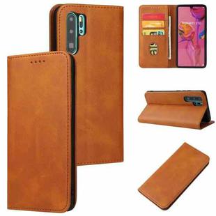 For Huawei P30 Pro Calf Texture Magnetic Horizontal Flip Leather Case with Holder & Card Slots & Wallet(Khaki)