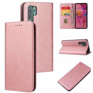 For Huawei P30 Pro Calf Texture Magnetic Horizontal Flip Leather Case with Holder & Card Slots & Wallet(Rose Gold)