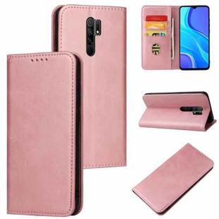 For Xiaomi Redmi 9 Calf Texture Magnetic Horizontal Flip Leather Case with Holder & Card Slots & Wallet(Rose Gold)