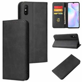 For Xiaomi Redmi 9A Calf Texture Magnetic Horizontal Flip Leather Case with Holder & Card Slots & Wallet(Black)