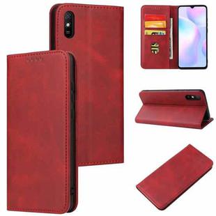 For Xiaomi Redmi 9A Calf Texture Magnetic Horizontal Flip Leather Case with Holder & Card Slots & Wallet(Red)