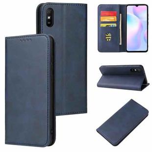 For Xiaomi Redmi 9A Calf Texture Magnetic Horizontal Flip Leather Case with Holder & Card Slots & Wallet(Blue)