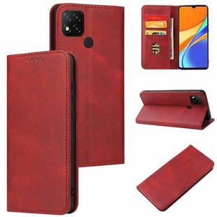 For Xiaomi Redmi 9C Calf Texture Magnetic Horizontal Flip Leather Case with Holder & Card Slots & Wallet(Red)