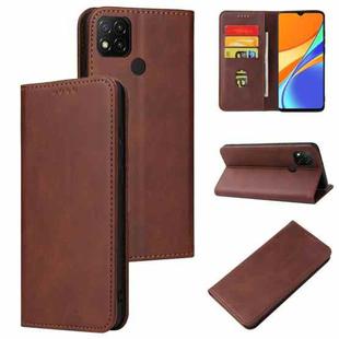 For Xiaomi Redmi 9C Calf Texture Magnetic Horizontal Flip Leather Case with Holder & Card Slots & Wallet(Brown)