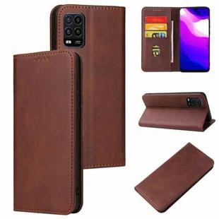 For Xiaomi Mi 10 Lite Calf Texture Magnetic Horizontal Flip Leather Case with Holder & Card Slots & Wallet(Brown)