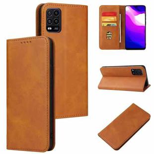 For Xiaomi Mi 10 Lite Calf Texture Magnetic Horizontal Flip Leather Case with Holder & Card Slots & Wallet(Khaki)