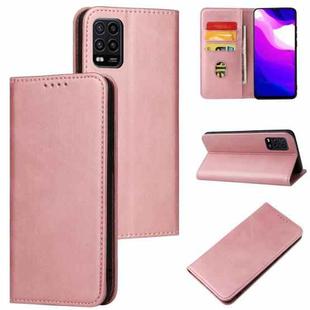 For Xiaomi Mi 10 Lite Calf Texture Magnetic Horizontal Flip Leather Case with Holder & Card Slots & Wallet(Rose Gold)