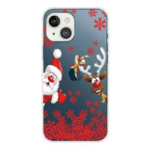 For iPhone 13 Christmas Series Transparent TPU Protective Case(Red Leaves Old Man)