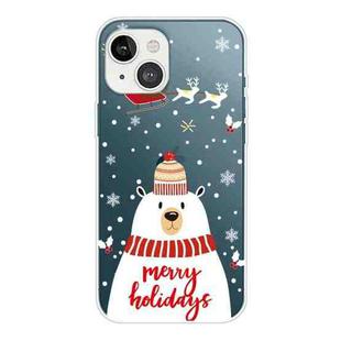 For iPhone 13 Christmas Series Transparent TPU Protective Case(Hat White Bear)