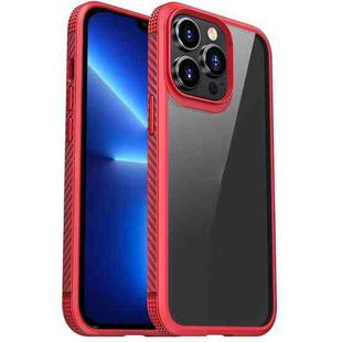 For iPhone 13 Pro Max MG Series Carbon Fiber TPU + Clear PC Four-corner Airbag Shockproof Case (Red)