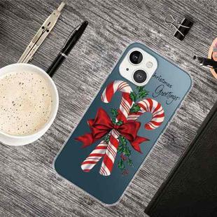 For iPhone 13 Christmas Series Transparent TPU Protective Case(Big Crutch)