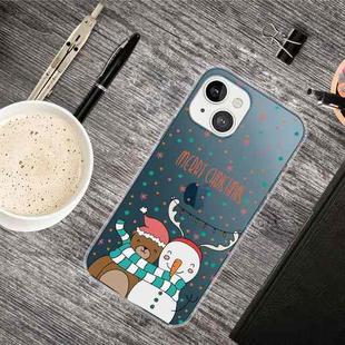 For iPhone 13 Christmas Series Transparent TPU Protective Case(Take Picture Bear Snowman)