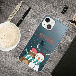 For iPhone 13 mini Christmas Series Transparent TPU Protective Case (Take Picture Bear Snowman)