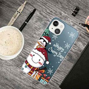 For iPhone 13 mini Christmas Series Transparent TPU Protective Case (Cute Penguin Snowman)