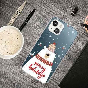 For iPhone 13 mini Christmas Series Transparent TPU Protective Case (Scarf White Bear)