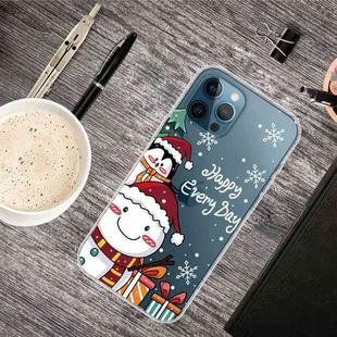 For iPhone 13 Pro Christmas Series Transparent TPU Protective Case (Cute Penguin Snowman)