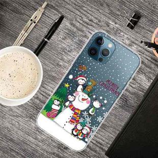 For iPhone 13 Pro Max Christmas Series Transparent TPU Protective Case (Penguin Family)