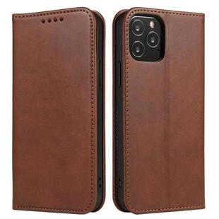 For iPhone 12 / 12 Pro Calf Texture Magnetic Horizontal Flip Leather Case with Holder & Card Slots & Wallet(Brown)