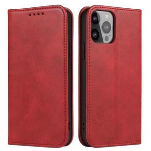 For iPhone 12 Pro Max Calf Texture Magnetic Horizontal Flip Leather Case with Holder & Card Slots & Wallet(Red)