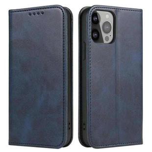 For iPhone 12 Pro Max Calf Texture Magnetic Horizontal Flip Leather Case with Holder & Card Slots & Wallet(Blue)