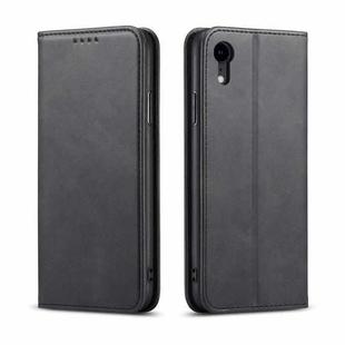 For iPhone XR Calf Texture Magnetic Horizontal Flip Leather Case with Holder & Card Slots & Wallet(Black)