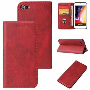 For iPhone SE 2022 / SE 2020 / 8 / 7 Calf Texture Magnetic Horizontal Flip Leather Case with Holder & Card Slots & Wallet(Red)